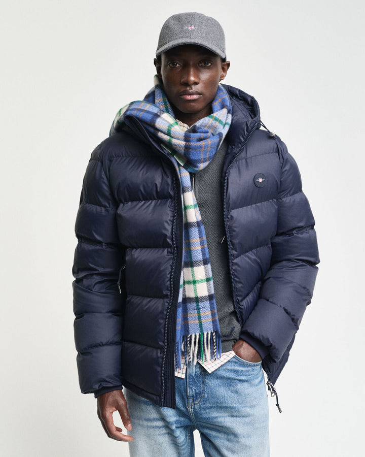 GANT wollen sjaal met ruit en visgraatmotief-Materiaal: 100% merinoswol-HEREN ACCESSOIRES-Blauw