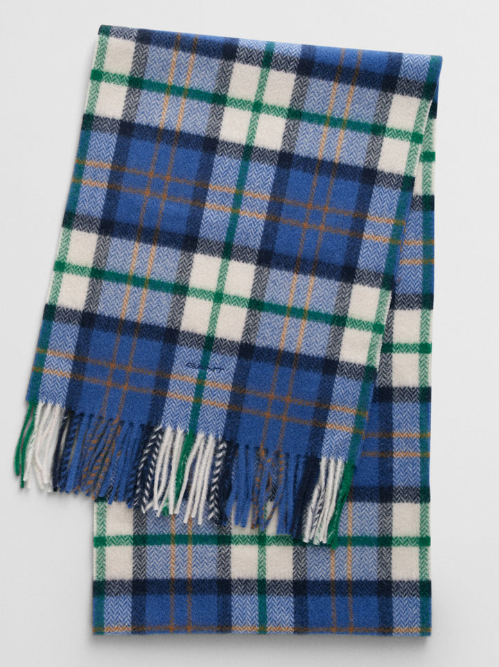 GANT wollen sjaal met ruit en visgraatmotief-Materiaal: 100% merinoswol-HEREN ACCESSOIRES-Blauw