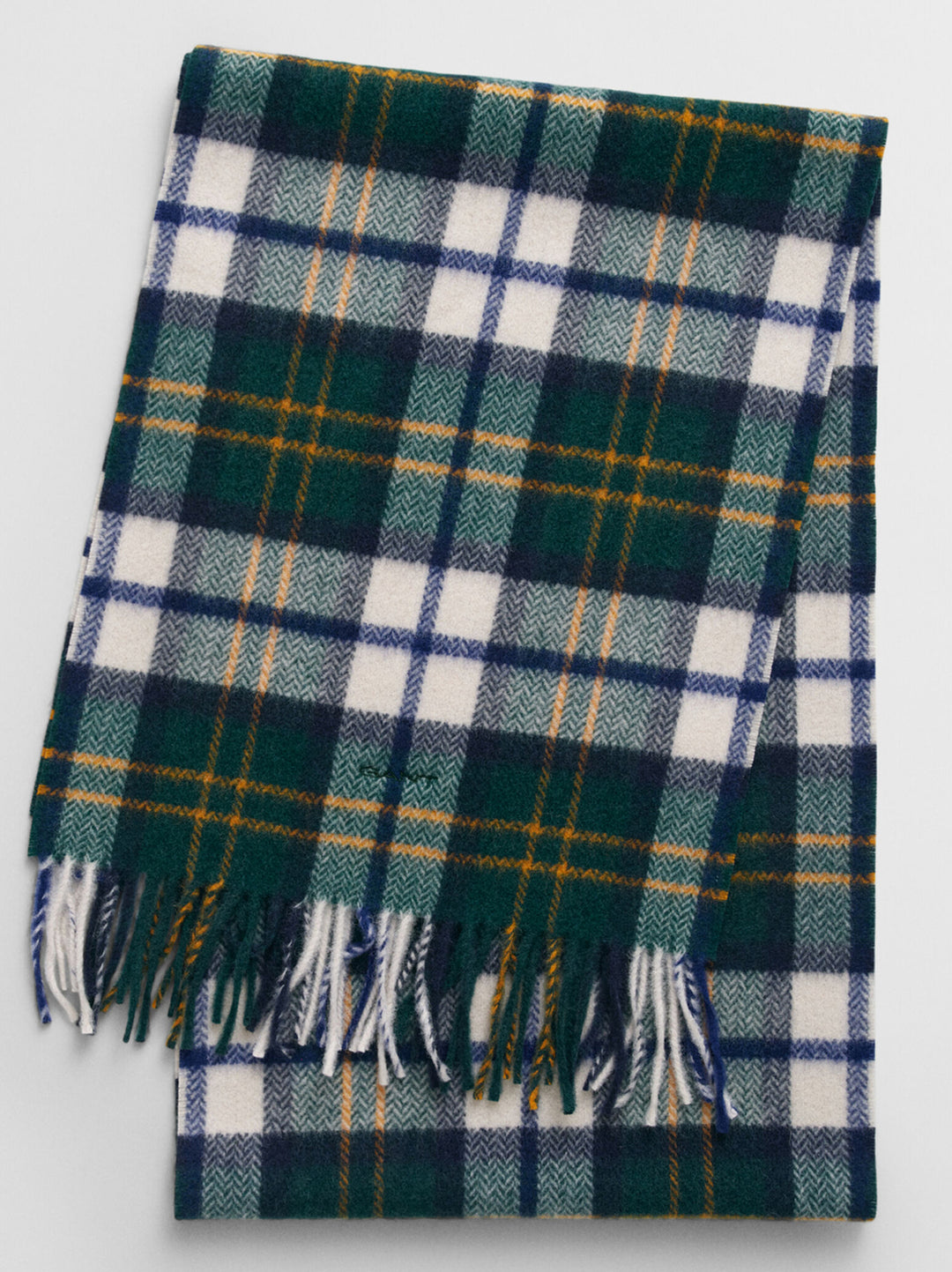 GANT wollen sjaal met ruit en visgraatmotief-Materiaal: 100% merinoswol-HEREN ACCESSOIRES-Groen