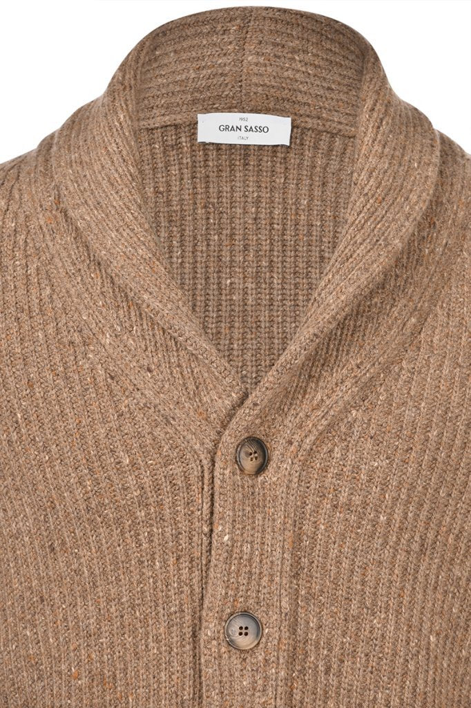 Gran Sasso Cashmereblend Vest met Sjaalkraag-80% lamswol, 10% viscose, 10% cashmere-HEREN TRUIEN & VESTEN-Bruin