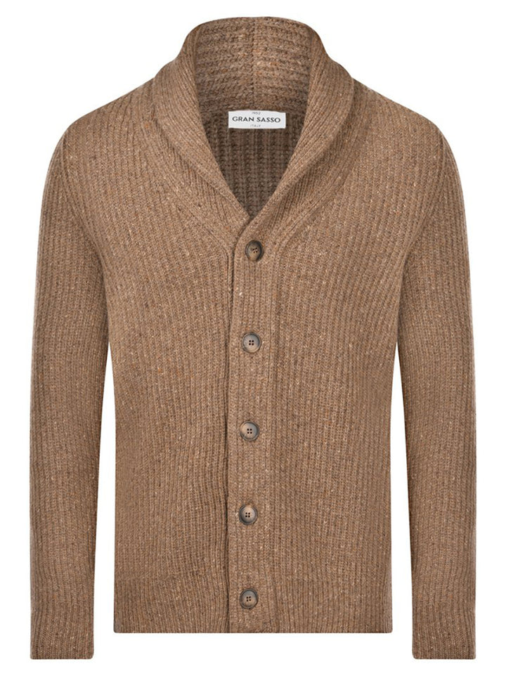 Gran Sasso Cashmereblend Vest met Sjaalkraag-80% lamswol, 10% viscose, 10% cashmere-HEREN TRUIEN & VESTEN-Bruin