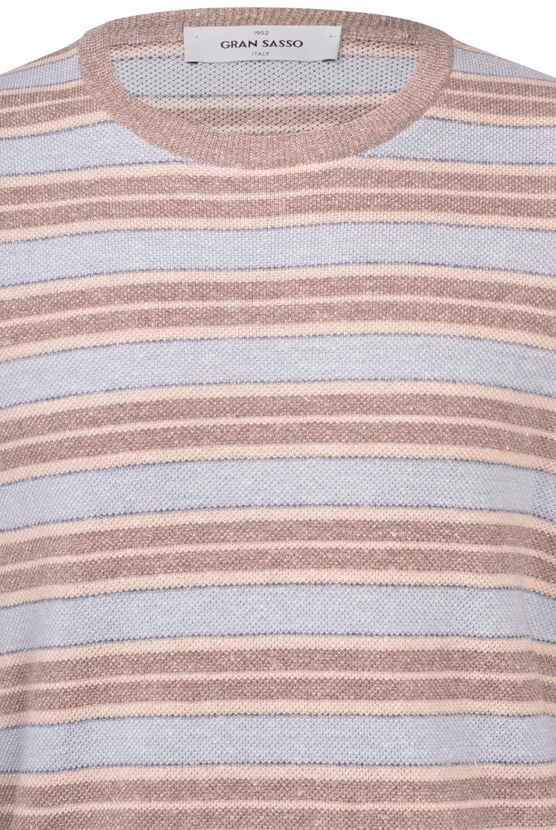 Gran Sasso gebreid t-shirt-68% linnen, 32% katoen-HEREN POLO'S & T-SHIRTS-Blauw