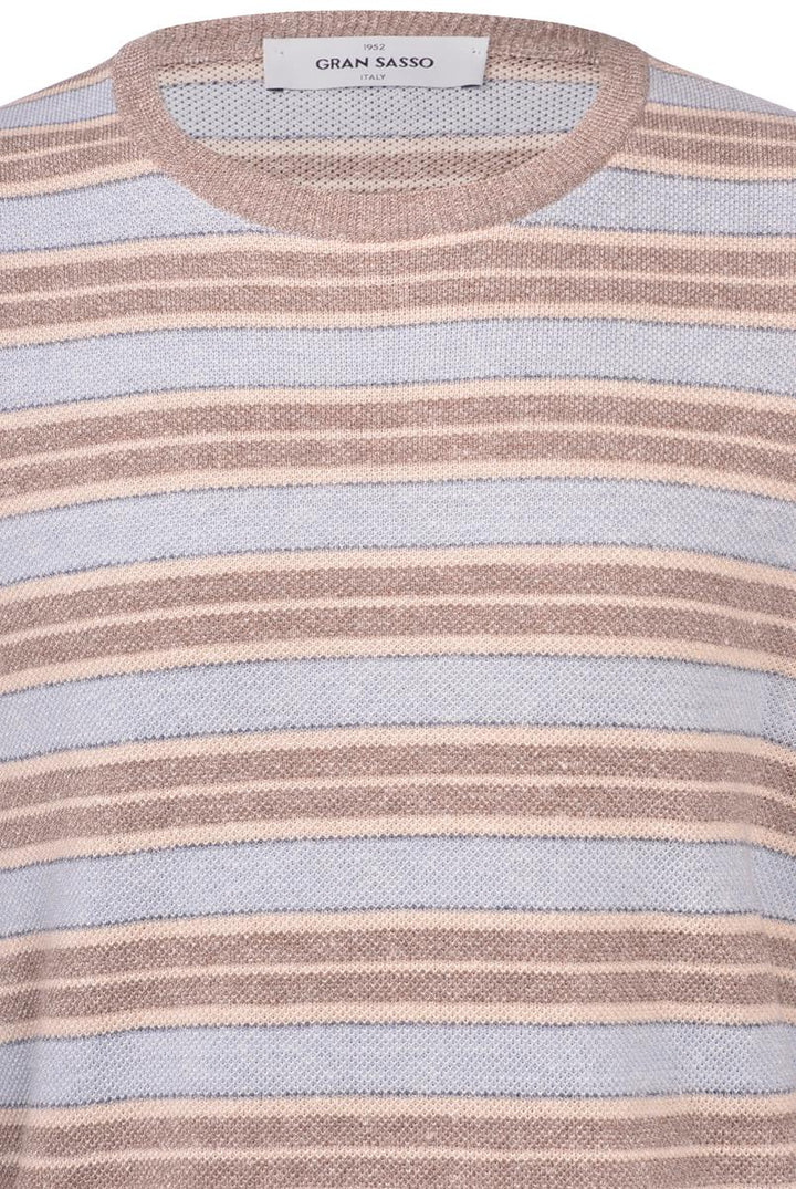 Gran Sasso gebreid t-shirt-68% linnen, 32% katoen-HEREN POLO'S & T-SHIRTS-Blauw