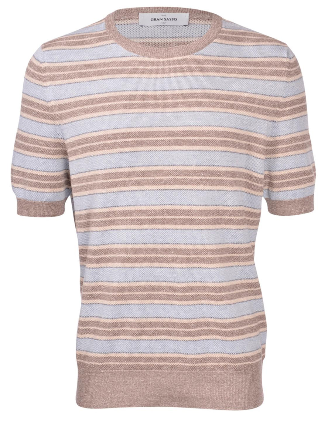 Gran Sasso gebreid t-shirt-68% linnen, 32% katoen-HEREN POLO'S & T-SHIRTS-Blauw