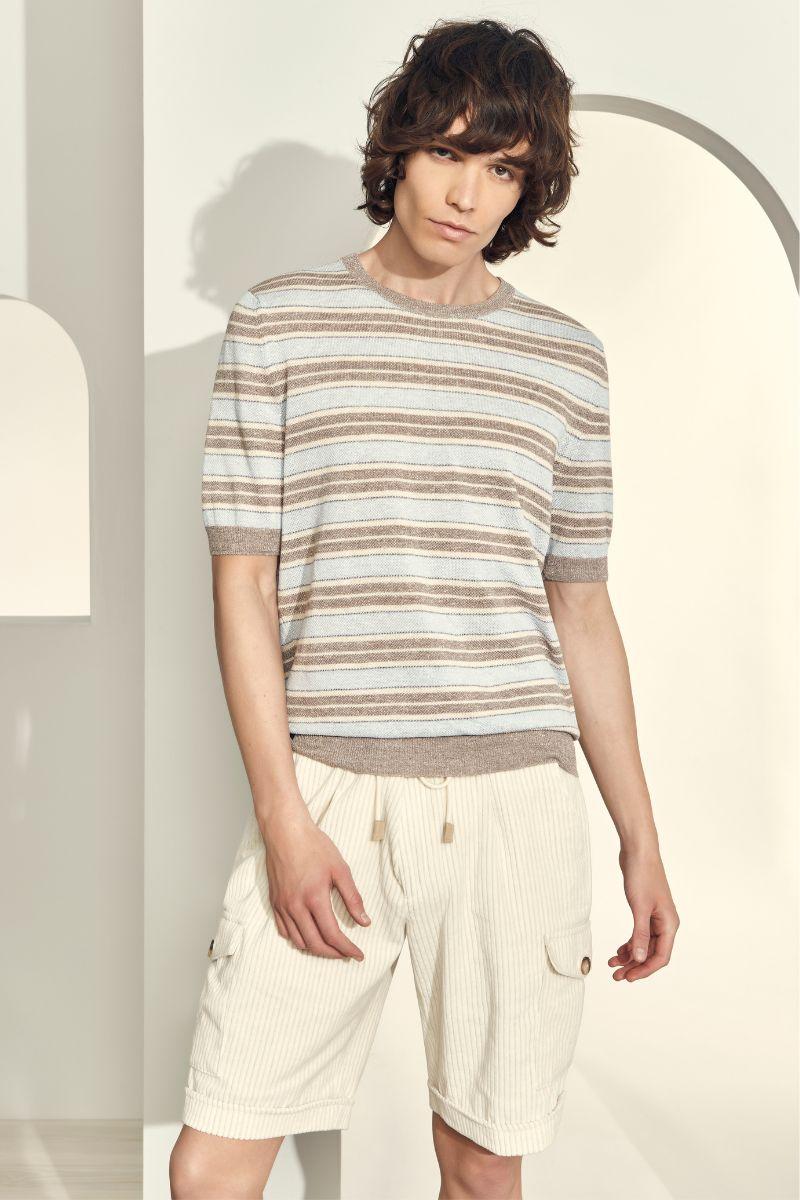 Gran Sasso gebreid t-shirt-68% linnen, 32% katoen-HEREN POLO'S & T-SHIRTS-Blauw