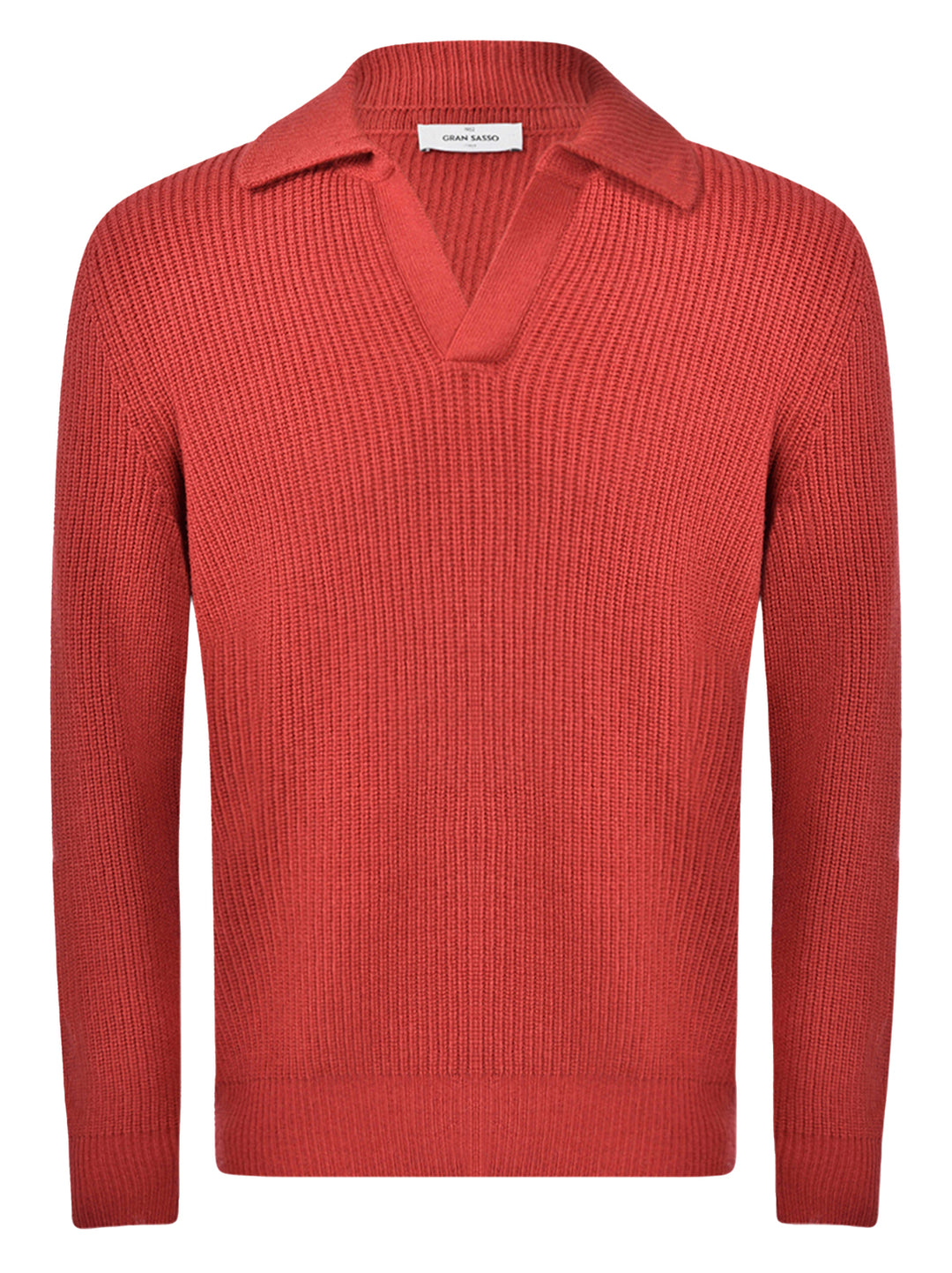 Gran Sasso Half-Fisherman’s Rib Knit Skipper Trui-100% wol-HEREN TRUIEN & VESTEN-Rood