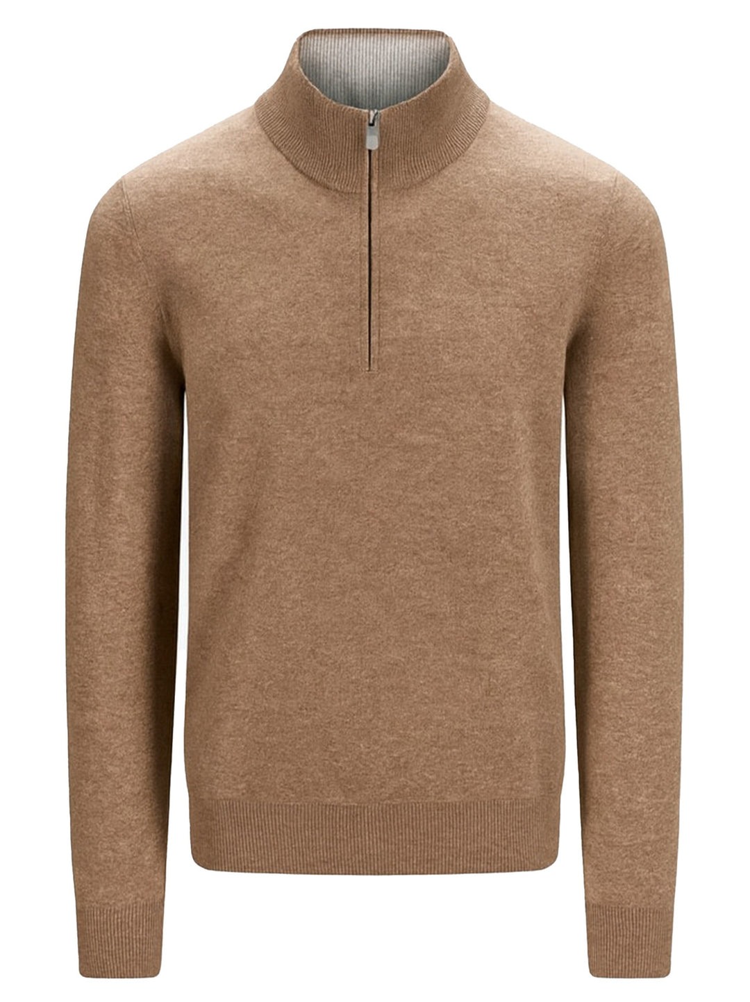 Gran Sasso Half Zip Trui – Bruin-80% lamswol, 10% viscose, 10% cashmere-HEREN TRUIEN & VESTEN-Bruin