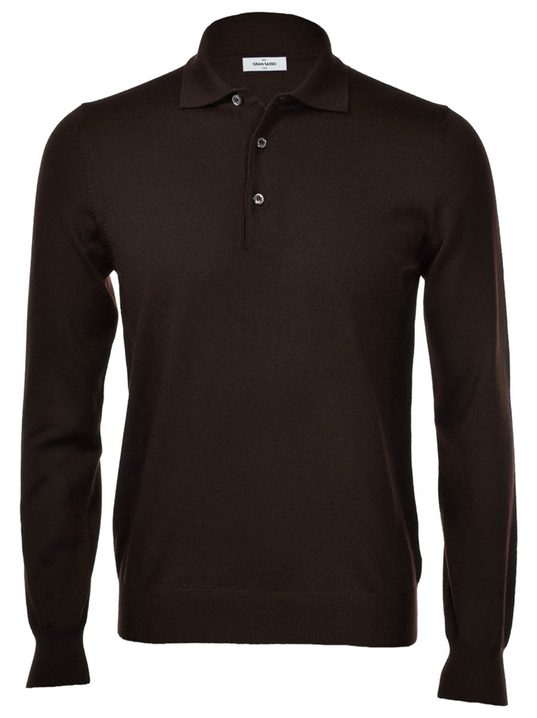 Gran Sasso Merino Extrafine Polo Trui – Bruin-100% lamswol-HEREN TRUIEN & VESTEN-Bruin