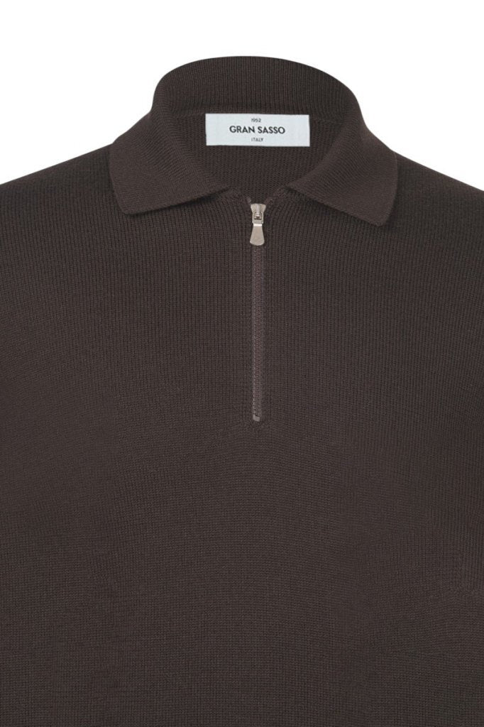 Gran Sasso Merino Polo met Rits – Bruin-100% wol-HEREN TRUIEN & VESTEN-Bruin