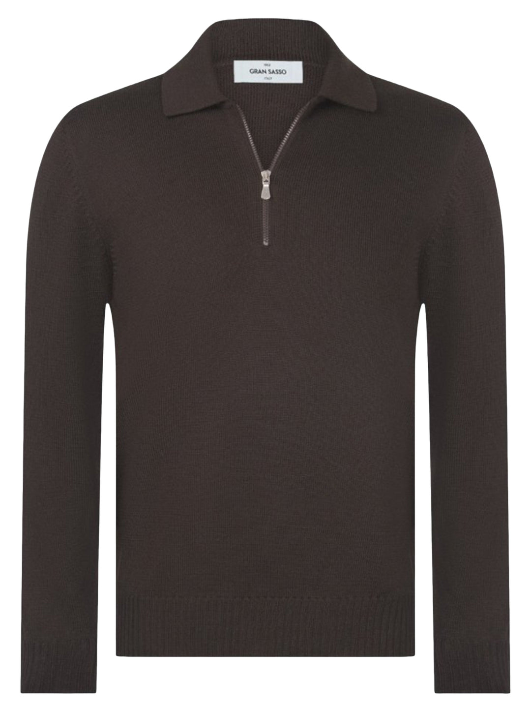 Gran Sasso Merino Polo met Rits – Bruin-100% wol-HEREN TRUIEN & VESTEN-Bruin