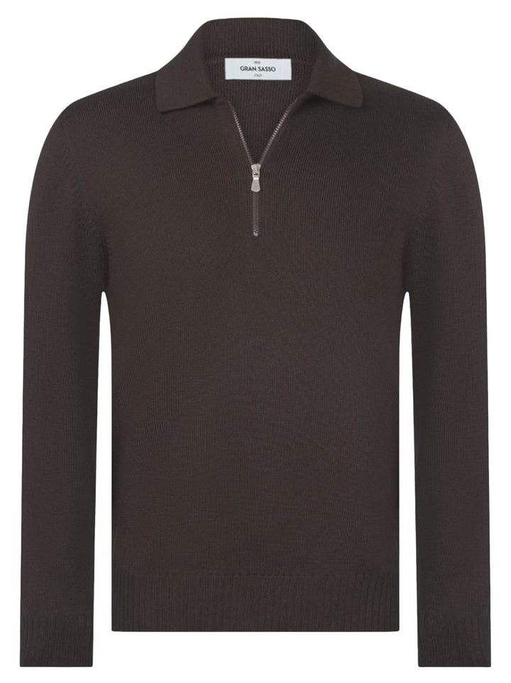 Gran Sasso Merino Polo met Rits – Bruin-100% wol-HEREN TRUIEN & VESTEN-Bruin