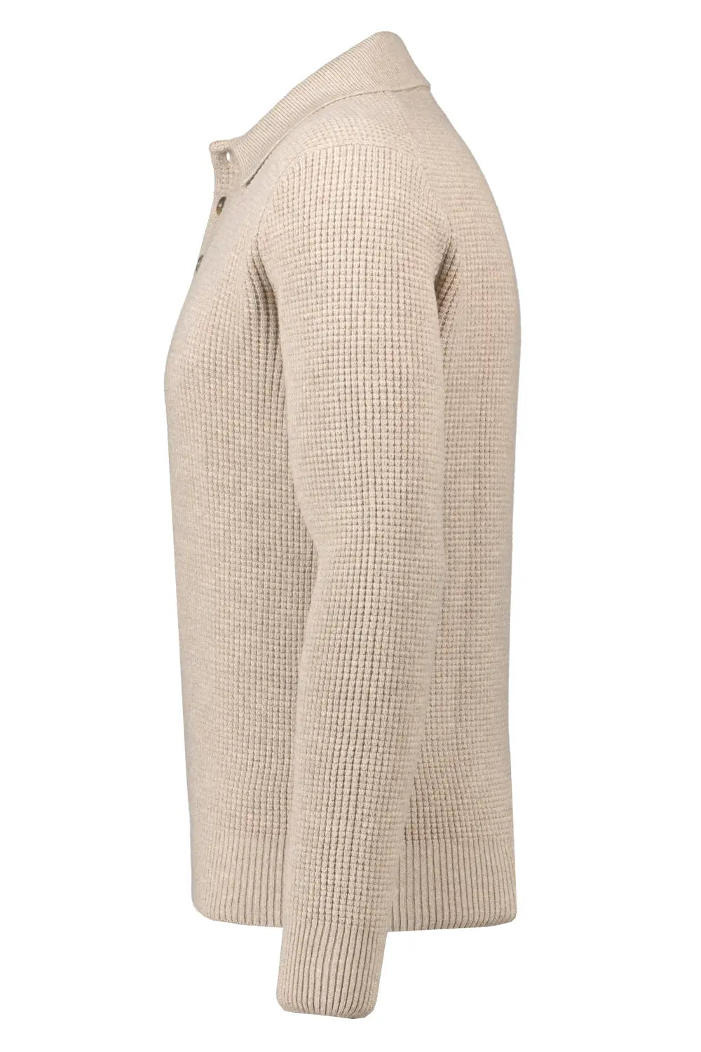 Gran Sasso Merino Wafel Polo Trui – Beige-80% wol, 10% viscose, 10% cashmere-HEREN TRUIEN & VESTEN-Beige