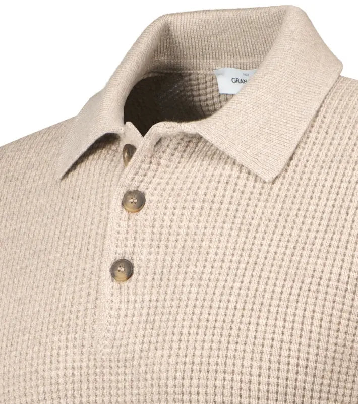 Gran Sasso Merino Wafel Polo Trui – Beige-80% wol, 10% viscose, 10% cashmere-HEREN TRUIEN & VESTEN-Beige