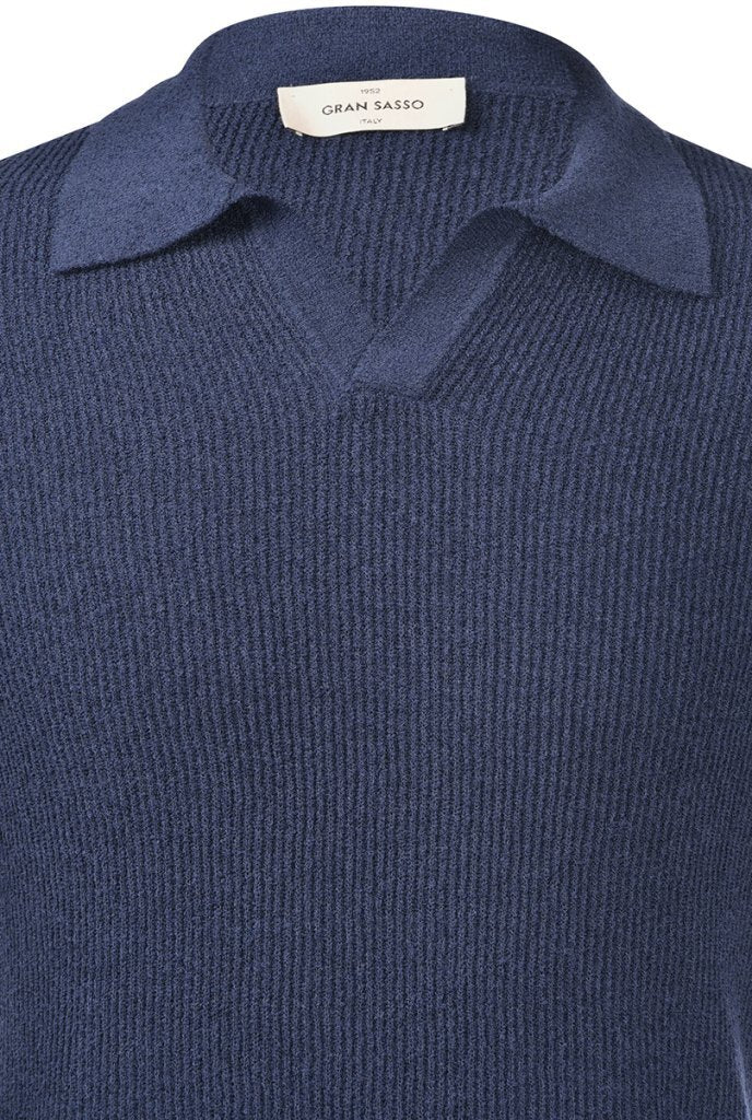 Gran Sasso Polo Tennis Skipper – Blauw-68% linnen, 32% katoen-HEREN POLO'S & T-SHIRTS-Blauw