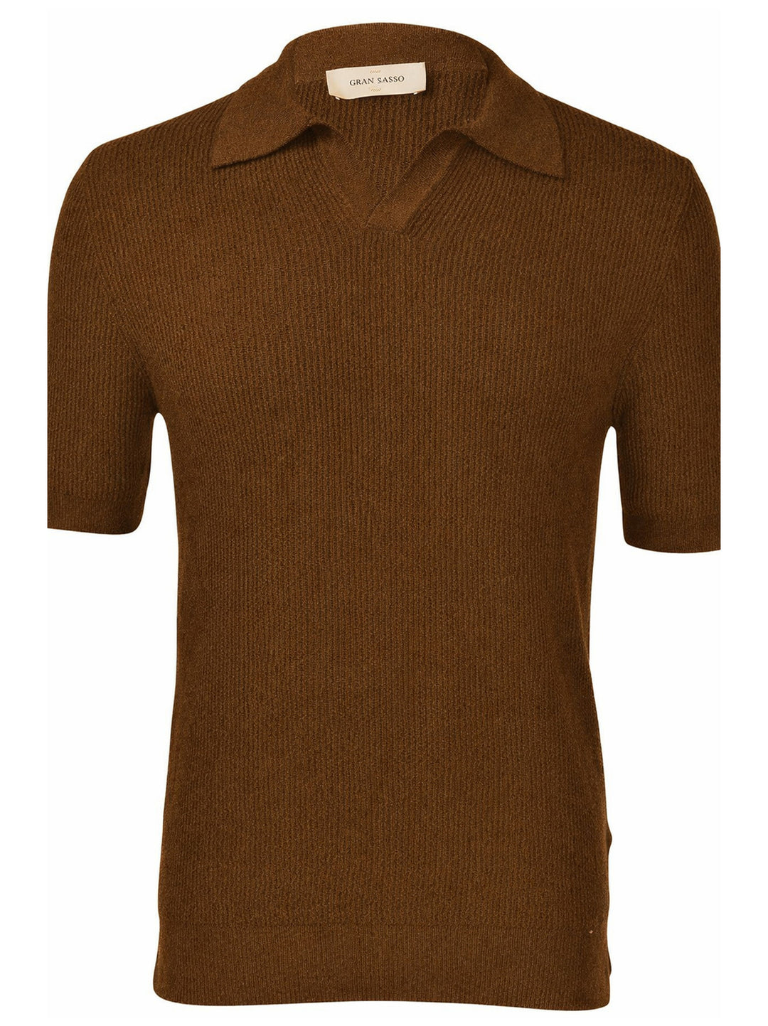 Gran Sasso Polo Tennis Skipper – Bruin-68% linnen, 32% katoen-HEREN POLO'S & T-SHIRTS-Bruin
