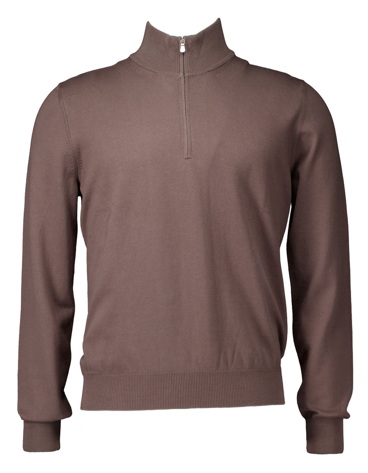 Gran Sasso Quarter Zip Trui-100% Katoen-HEREN TRUIEN & VESTEN-Bruin