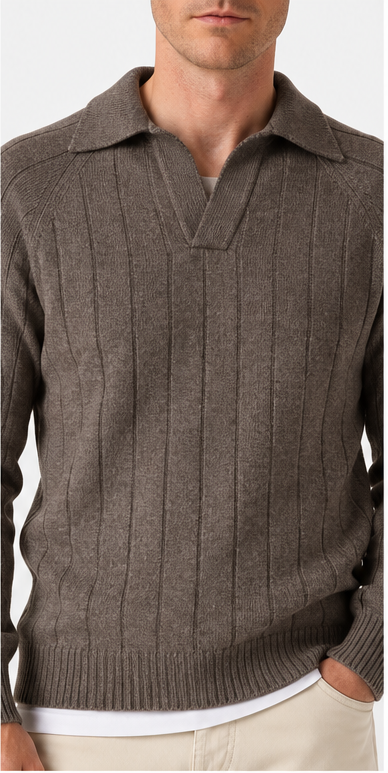 Gran Sasso Skipper Polo Trui – Bruin-80% lamswol, 10% viscose, 10% cashmere-HEREN TRUIEN & VESTEN-Bruin
