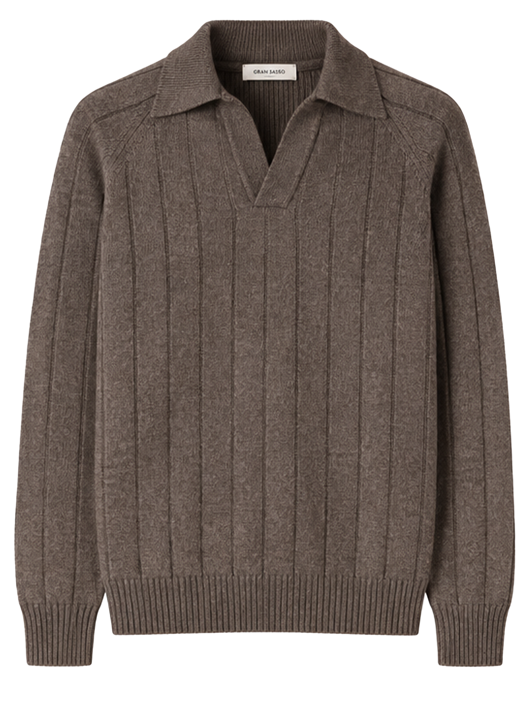 Gran Sasso Skipper Polo Trui – Bruin-80% lamswol, 10% viscose, 10% cashmere-HEREN TRUIEN & VESTEN-Bruin