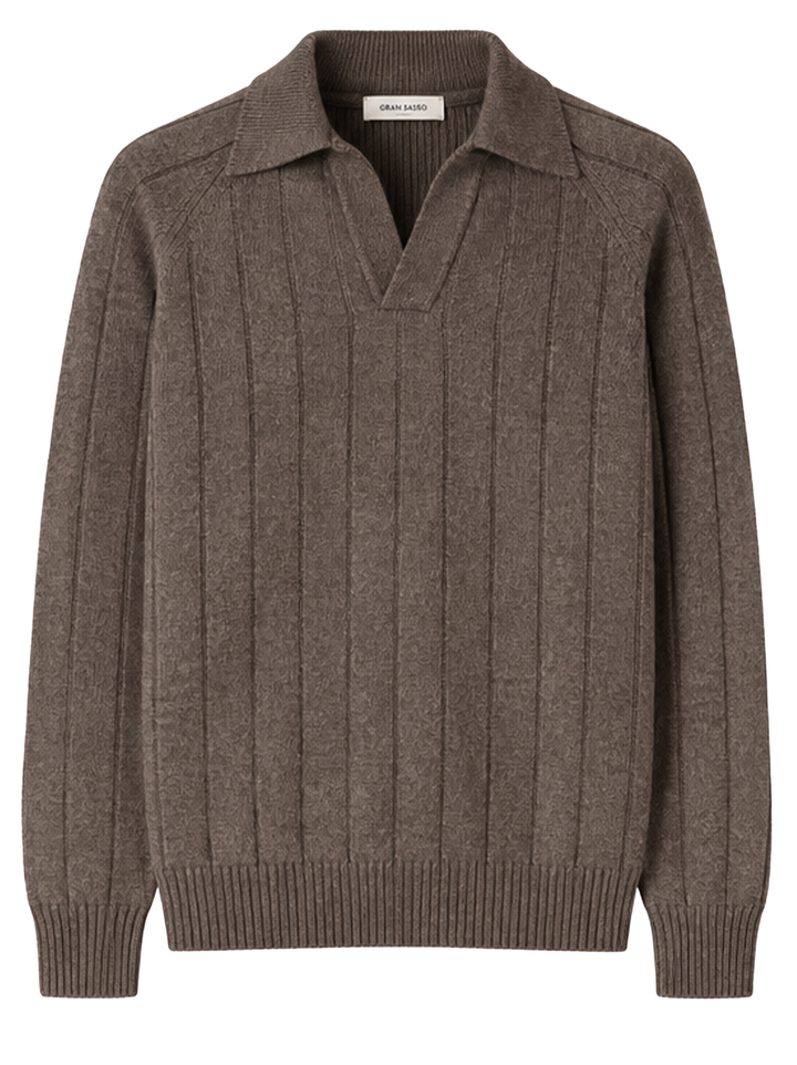Gran Sasso Skipper Polo Trui – Bruin-80% lamswol, 10% viscose, 10% cashmere-HEREN TRUIEN & VESTEN-Bruin