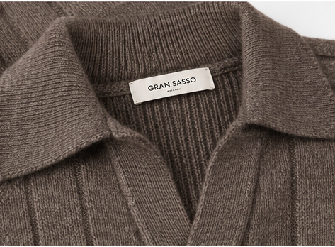 Gran Sasso Skipper Polo Trui – Bruin-80% lamswol, 10% viscose, 10% cashmere-HEREN TRUIEN & VESTEN-Bruin
