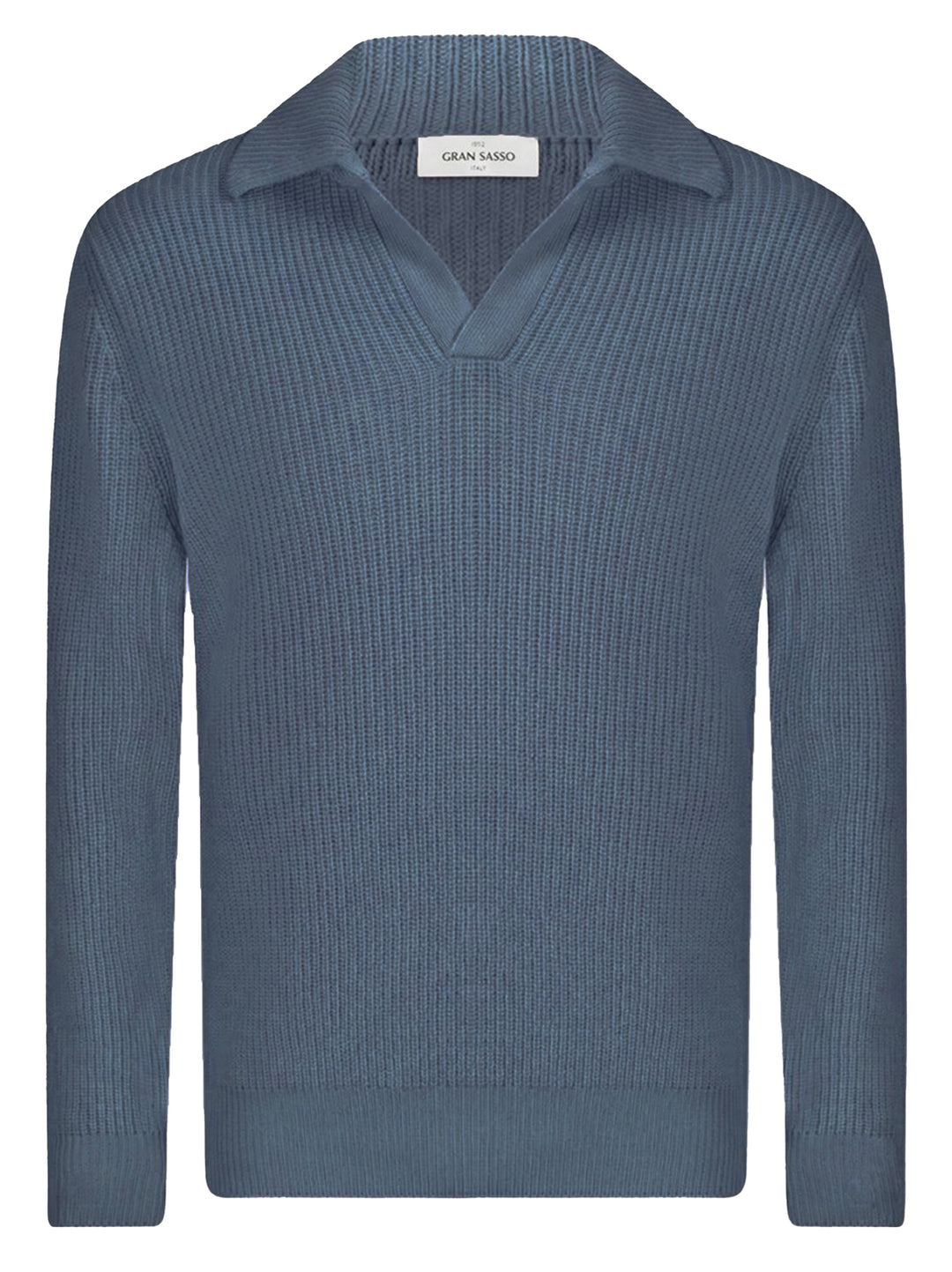 Gran Sasso Super Geelong Skipper Polo Trui – Blauw-100% lamswol-HEREN TRUIEN & VESTEN-Blauw
