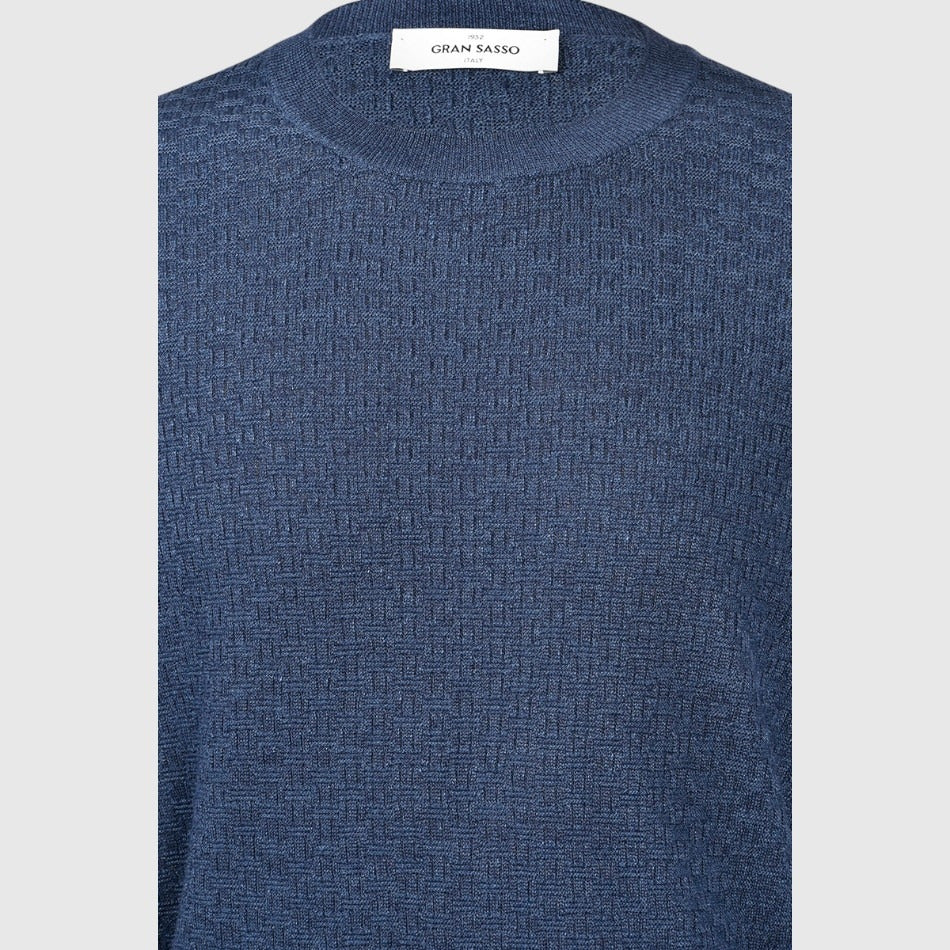 Gran Sasso T-shirt – Blauw -68% linnen, 32% katoen-HEREN POLO'S & T-SHIRTS-Blauw