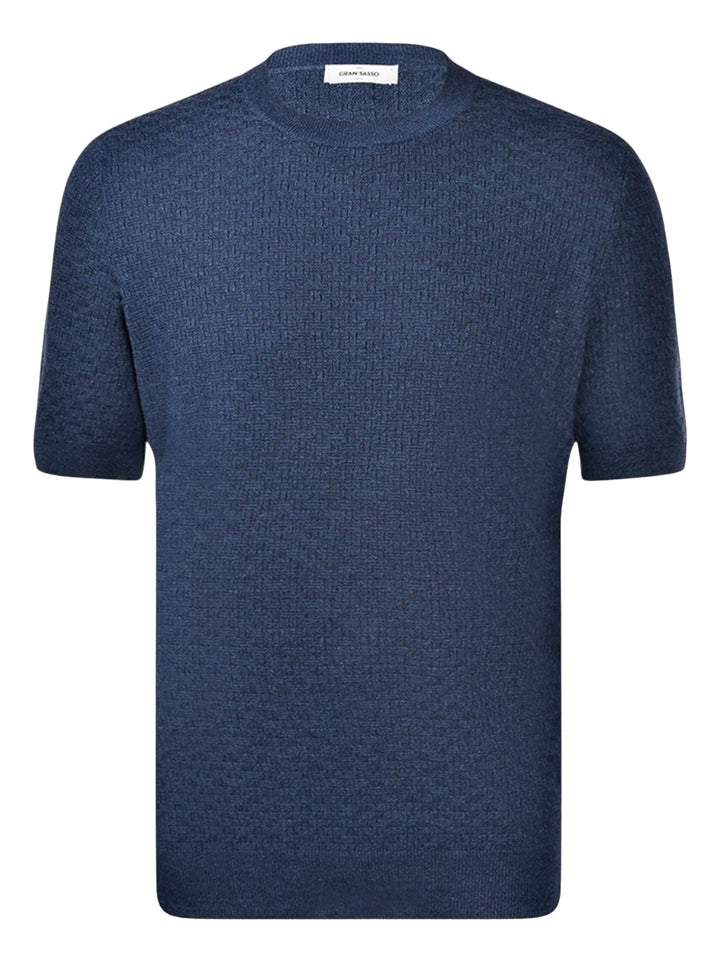 Gran Sasso T-shirt – Blauw -68% linnen, 32% katoen-HEREN POLO'S & T-SHIRTS-Blauw