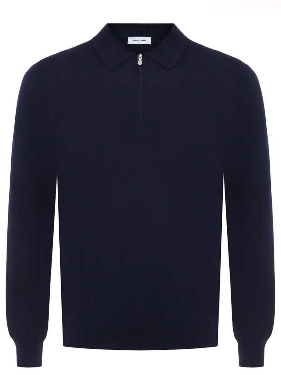 Gran Sasso Trui met Rits – Blauw-100% lamswol-HEREN TRUIEN & VESTEN-Blauw