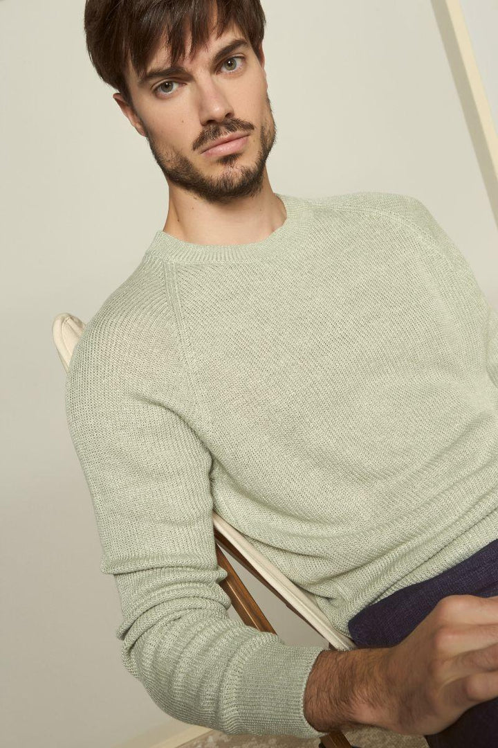 Gran Sasso trui ronde hals-68% linnen, 32% katoen-HEREN TRUIEN & VESTEN-Groen