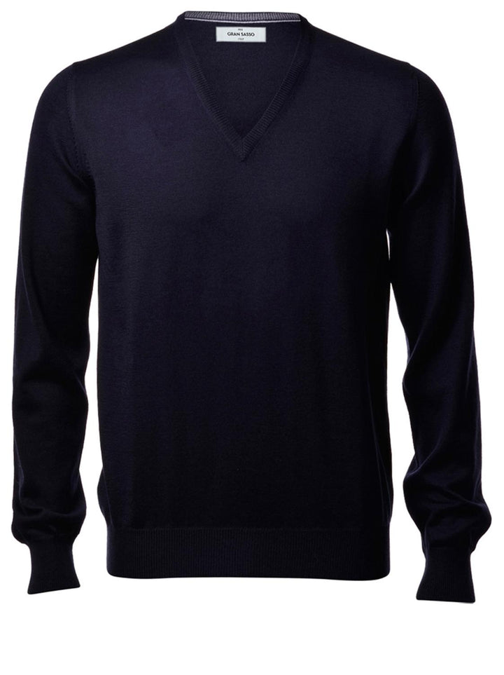 Gran Sasso v-hals trui blauw-100% wol-HEREN TRUIEN & VESTEN-Blauw