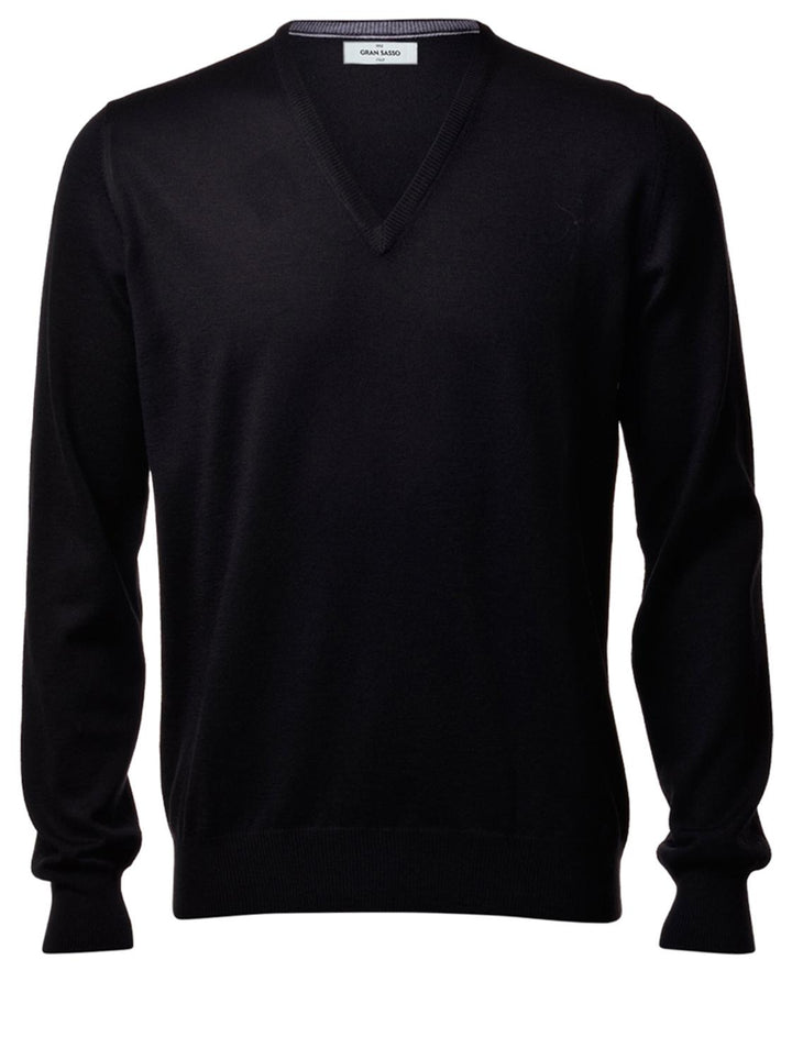 Gran Sasso v-hals trui zwart-100% wol-HEREN TRUIEN & VESTEN-Zwart