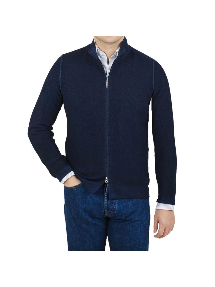 Gran Sasso vest met rits-100% wol-HEREN TRUIEN & VESTEN-Blauw