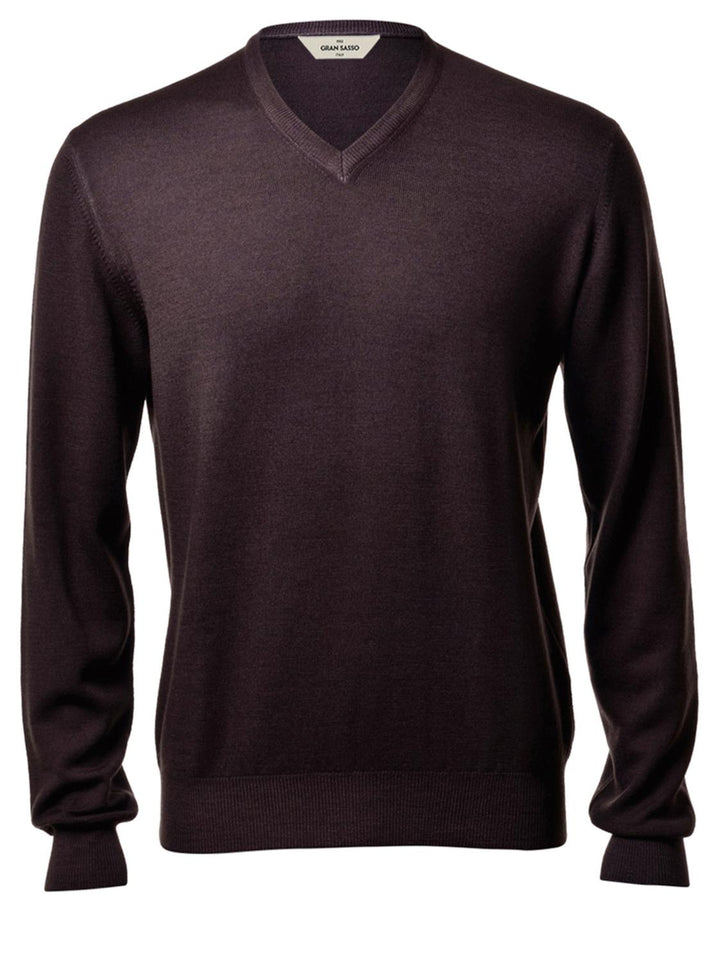 Gran Sasso Vintage v-hals trui-100% wol-HEREN TRUIEN & VESTEN-Bruin