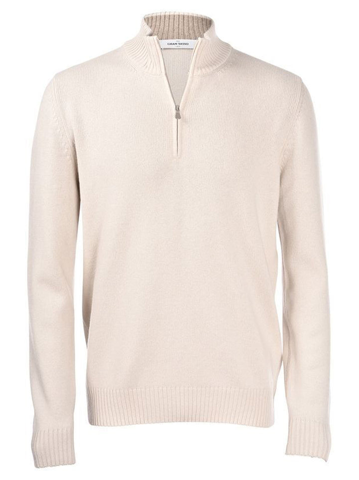 Gran Sasso Wol Cashmere Half Zip – Beige-80% wol, 10% viscose, 10% cashmere-HEREN TRUIEN & VESTEN-Beige
