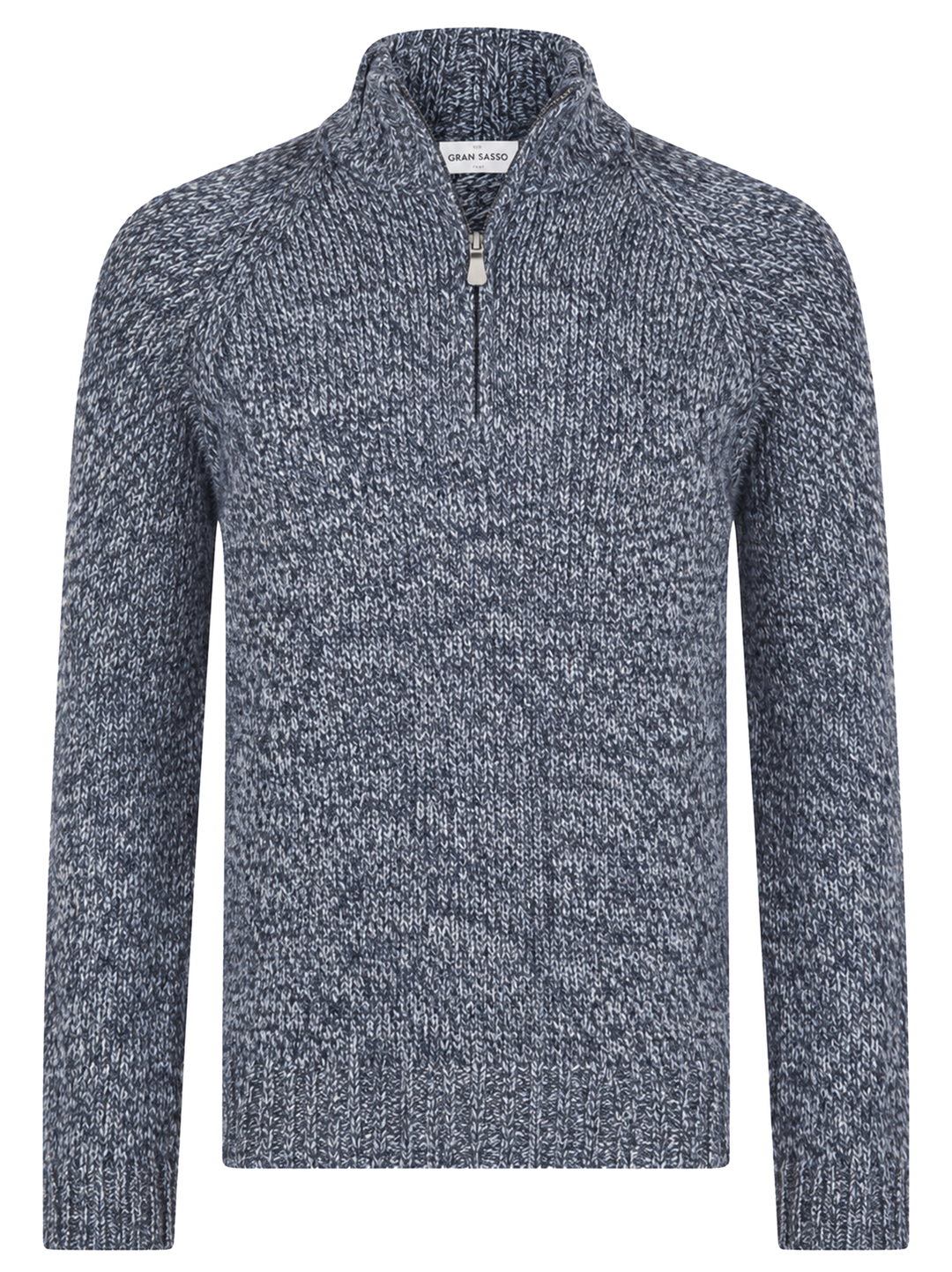 Gran Sasso Wollen Mock Zip Trui – Blauw-100% wol-HEREN TRUIEN & VESTEN-Blauw