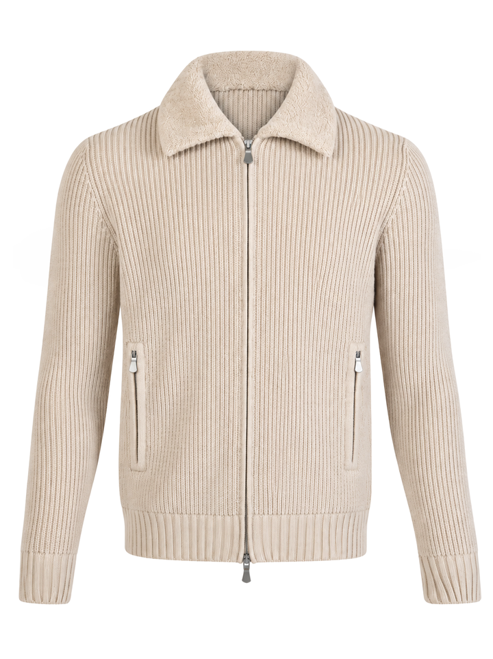 Gran Sasso Wollen Vest met Teddy-Kraag – Room-100% wol-HEREN JASSEN & JACKS-Room