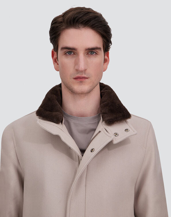 Herno Ecowool Jas met Imitatiebont – Beige-75% lamswol, 25% polyamide-HEREN JASSEN & JACKS-Beige