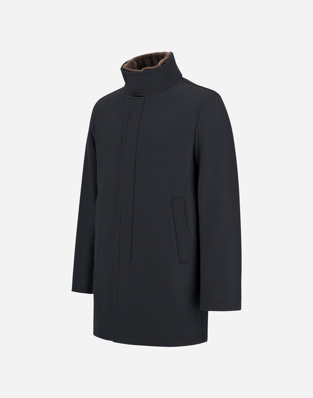 Herno Ecowool Jas met Imitatiebont – Blauw-75% lamswol, 25% polyamide-HEREN JASSEN & JACKS-Blauw