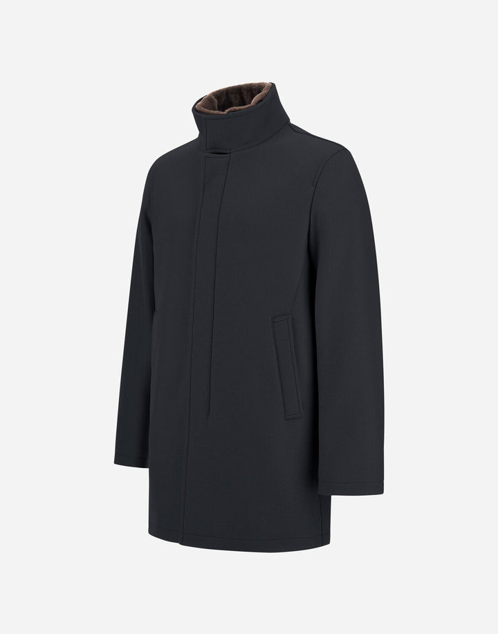 Herno Ecowool Jas met Imitatiebont – Blauw-75% lamswol, 25% polyamide-HEREN JASSEN & JACKS-Blauw