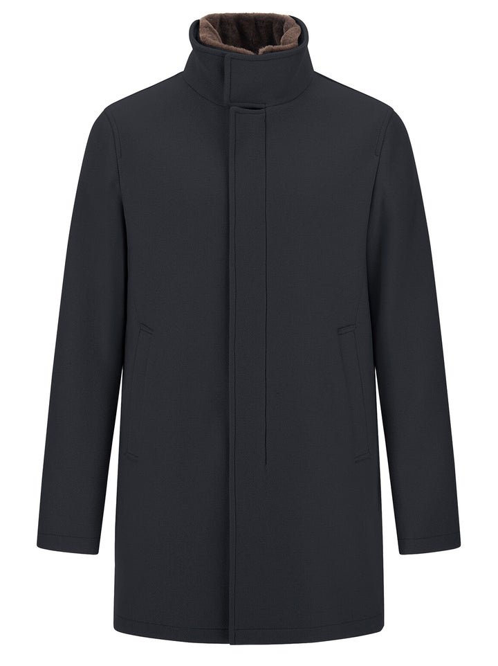 Herno Ecowool Jas met Imitatiebont – Blauw-75% lamswol, 25% polyamide-HEREN JASSEN & JACKS-Blauw
