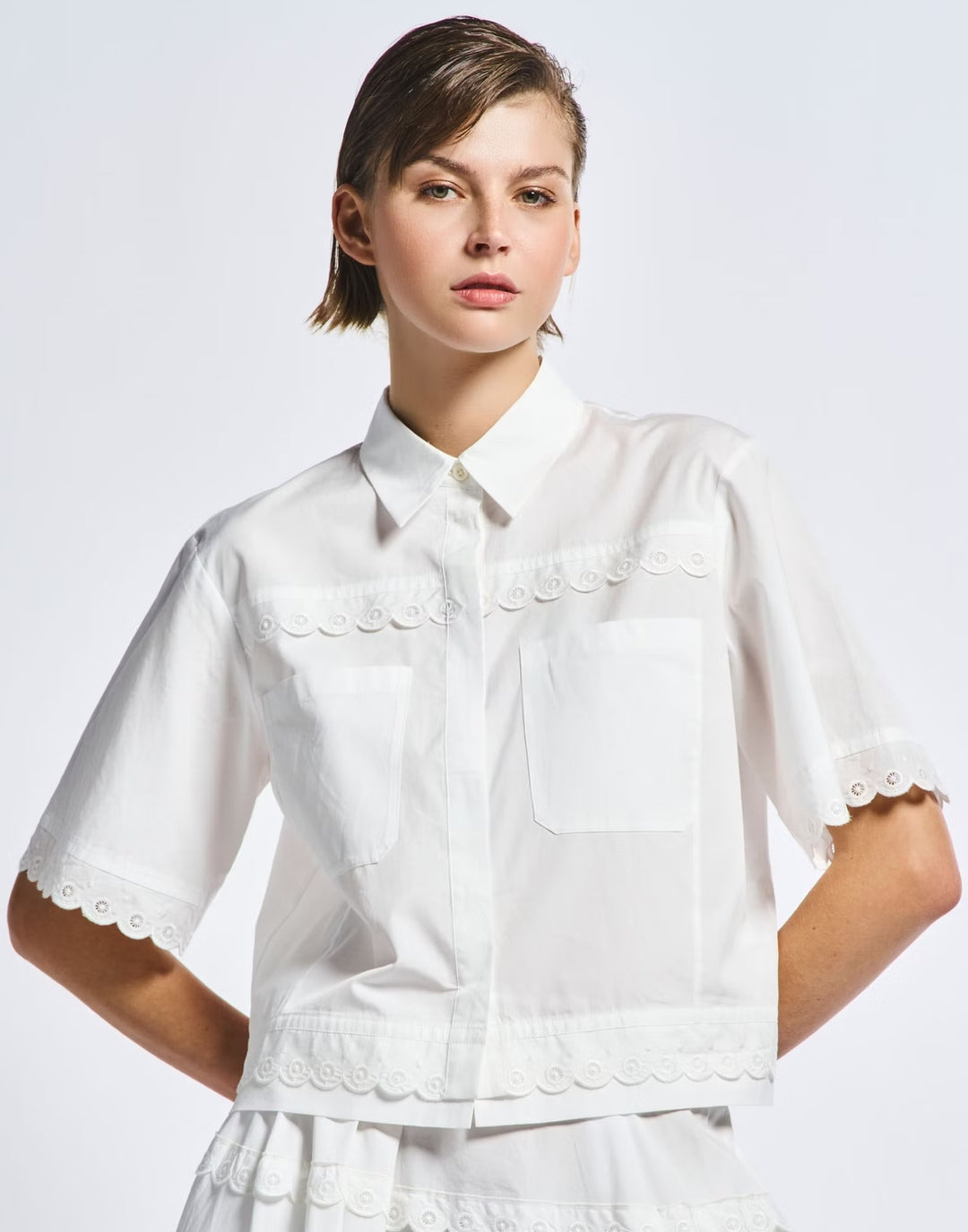 HIGH blouse korte mouw CATCHPHRASE-100% katoen-DAMES TOPS & BLOUSES-Wit