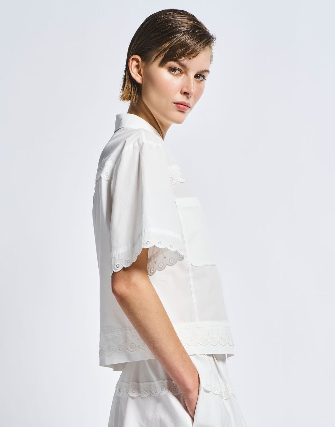 HIGH blouse korte mouw CATCHPHRASE-100% katoen-DAMES TOPS & BLOUSES-Wit