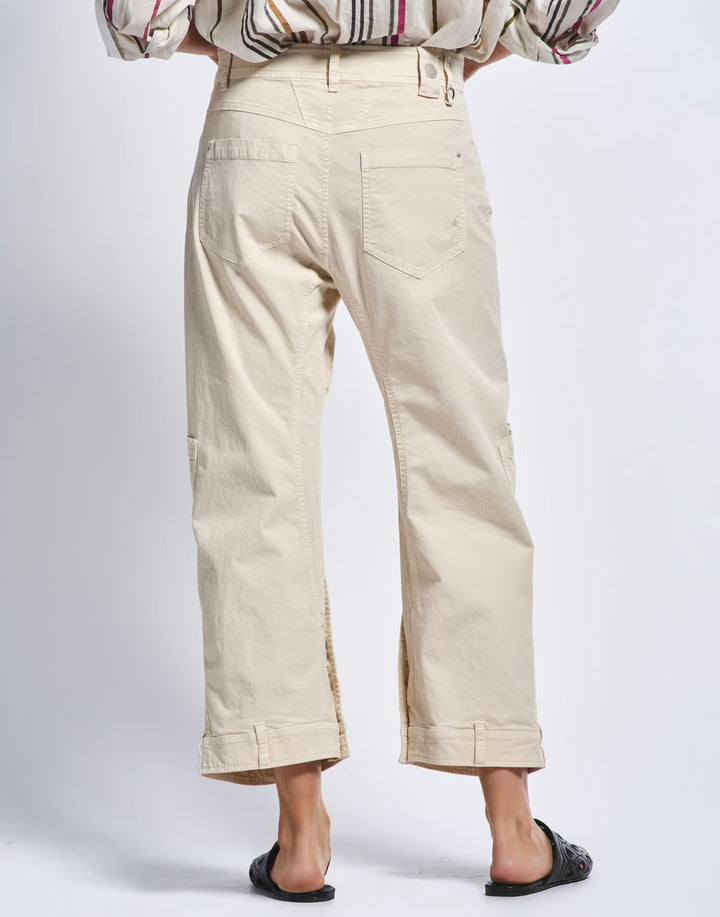 HIGH bootcut broek HASTEN-97% KATOEN 3% ELASTAAN-DAMES BROEKEN-Beige