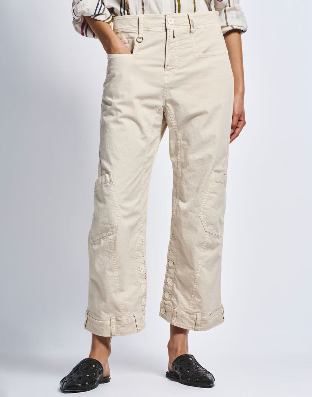 HIGH bootcut broek HASTEN-97% KATOEN 3% ELASTAAN-DAMES BROEKEN-Beige