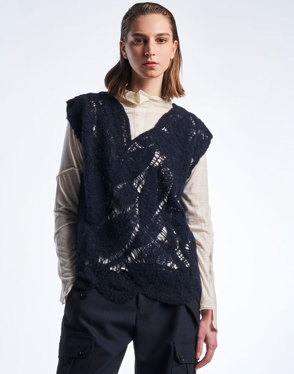 HIGH wollen mouwloze trui WINK-Fabric: 40%NYLON 30%WOOL 30%ALPACA-DAMES TRUIEN & VESTEN-Blauw