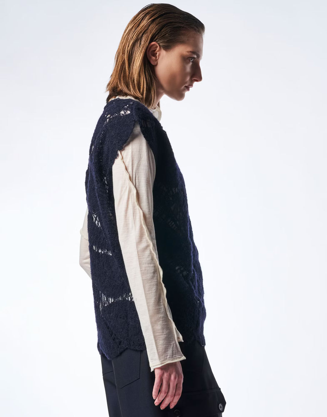 HIGH wollen mouwloze trui WINK-Fabric: 40%NYLON 30%WOOL 30%ALPACA-DAMES TRUIEN & VESTEN-Blauw