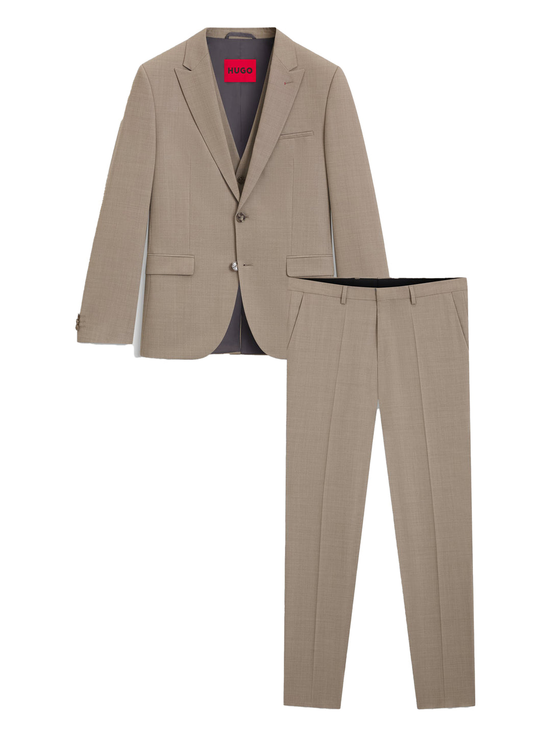 HUGO Driedelig Extra Slim Fit Pak – Beige-54% wol, 44% polyester, 2% elasthaan-HEREN PAKKEN & COLBERTS-Beige