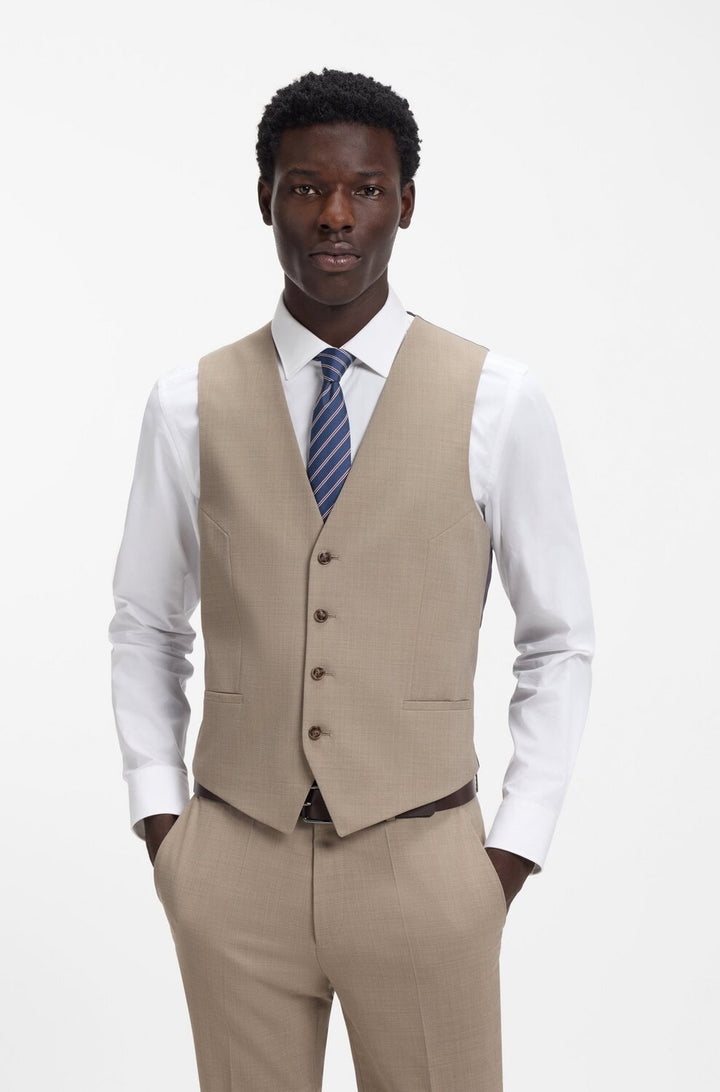 HUGO Driedelig Extra Slim Fit Pak – Beige-54% wol, 44% polyester, 2% elasthaan-HEREN PAKKEN & COLBERTS-Beige