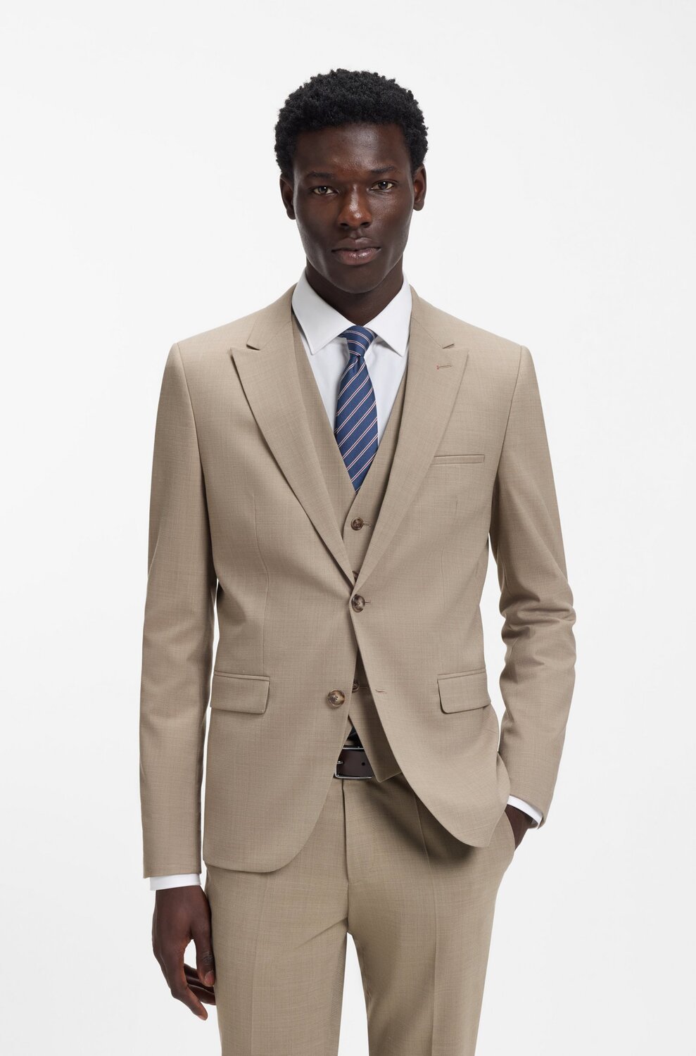 HUGO Driedelig Extra Slim Fit Pak – Beige-54% wol, 44% polyester, 2% elasthaan-HEREN PAKKEN & COLBERTS-Beige