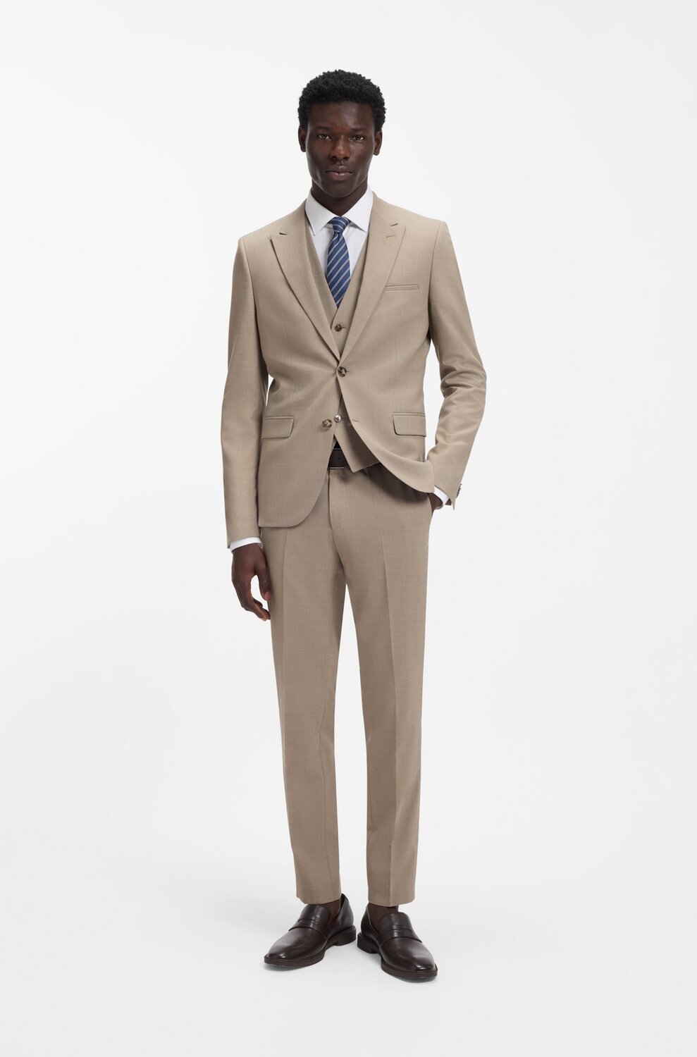 HUGO Driedelig Extra Slim Fit Pak – Beige-54% wol, 44% polyester, 2% elasthaan-HEREN PAKKEN & COLBERTS-Beige